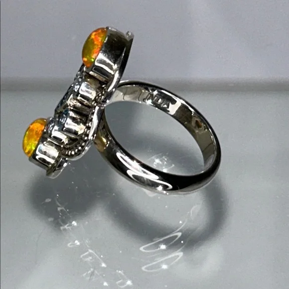 NWOT Genuine Ethiopian Opal Blue Topaz Gemstone Sterling Silver Ring Bohemian - Picture 9 of 11